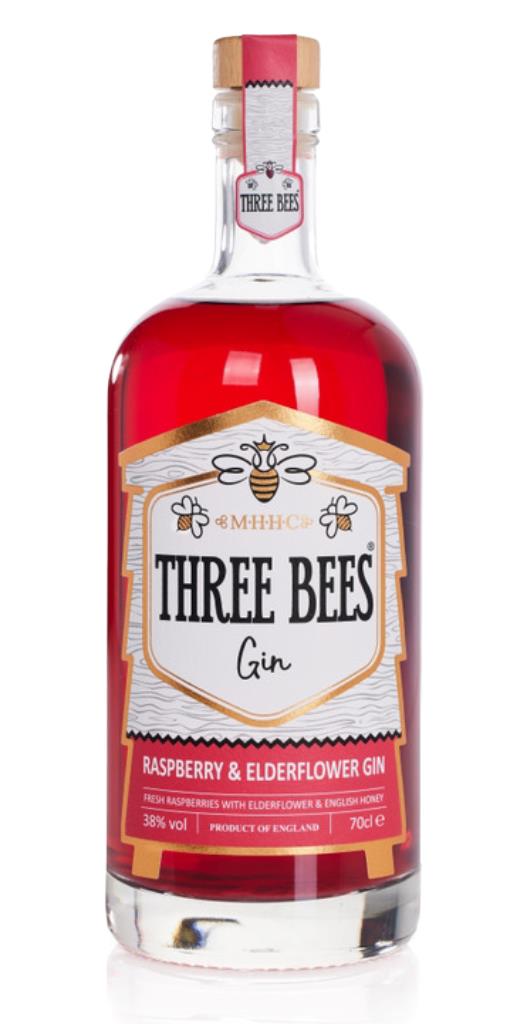 Market Harborough Honey Co Orange/Pink Three Bees Raspberry & Elderflower Flavoured Gin