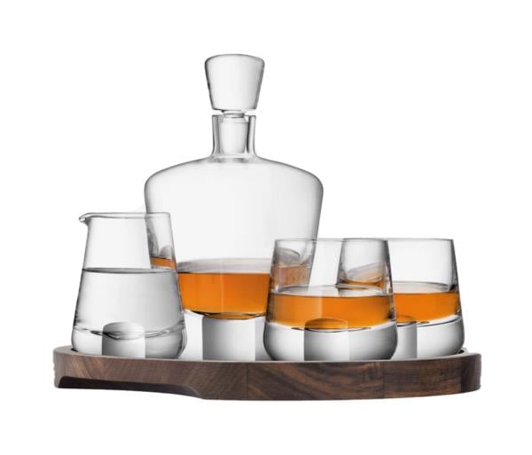 LSA Whisky Cut Connoisseur Set & Walnut Serving Tray Glassware