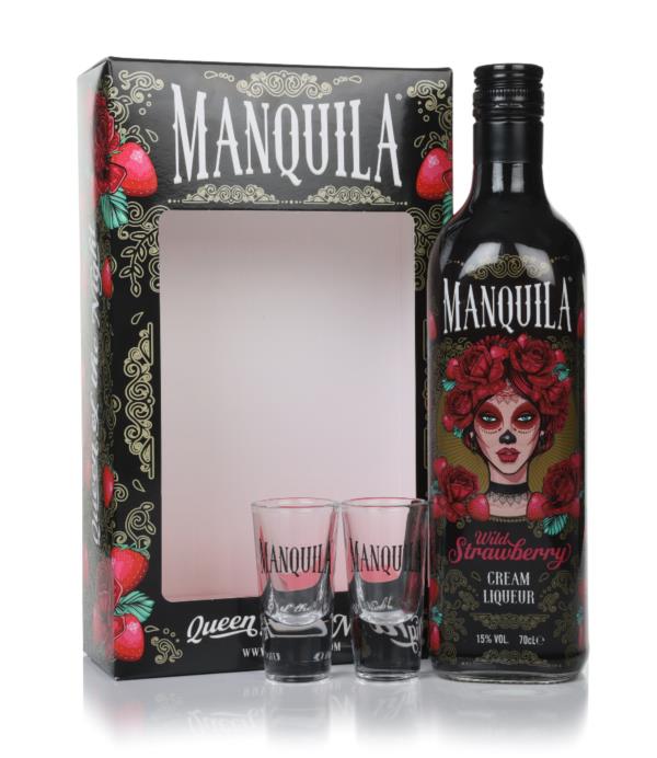 Manquila Wild Strawberry Cream Liqueur Gift Set with 2x Glasses Cream Liqueur