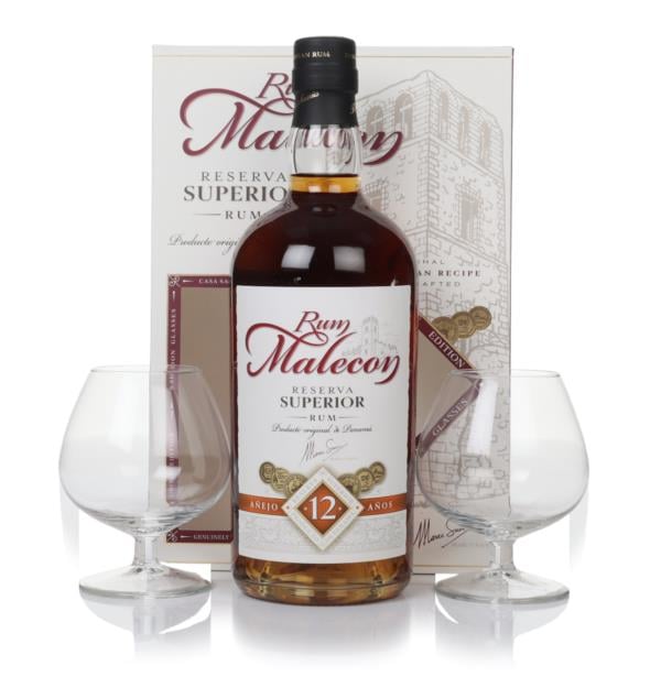 Malecon Dark 12 Year Old Reserva Superior Gift Pack With 2X Glasses Rum